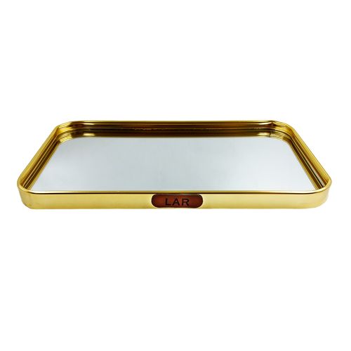 Bandeja Espelhada Retangular 15x25cm em Vidro Fu Xing