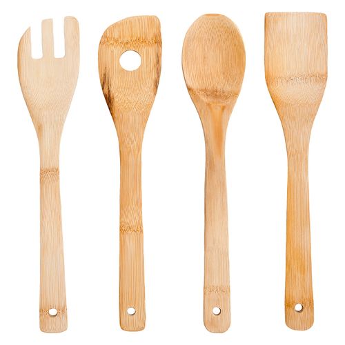 Kit Utensílios de Cozinha 4 Peças em Bambu Jolitex
