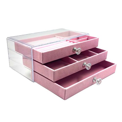 Porta Jóia Decorativo 23x13cm em Plástico e Veludo Imporiente