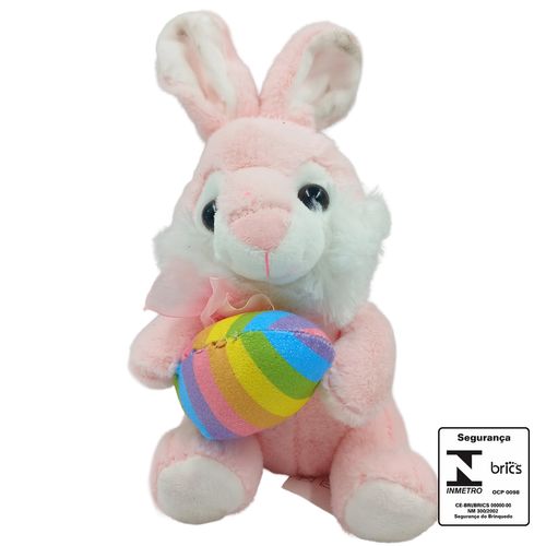Coelho de Pelúcia 18cm Sentado com Ovinho de Páscoa Fizzy