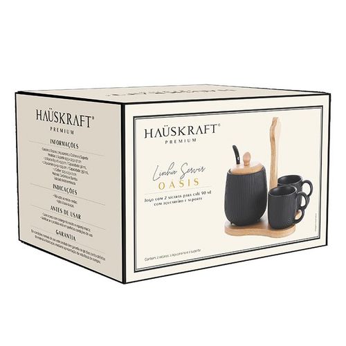 Jogo de Xícaras Oásis C/ Açucareiro e Suporte 4 Peças 90ml Em Cerâmica Hauskraft