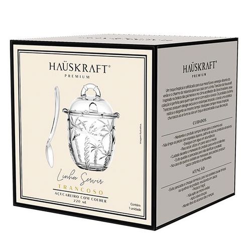 Açucareiro C/ Colher Tropical 220ml Em Vidro Hauskraft