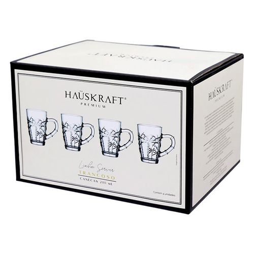 Jogo de Canecas 4 Peças 210ml em Vidro Hauskraft