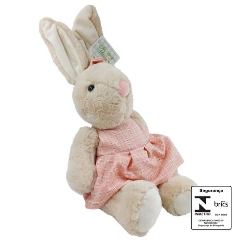 Coelhinho De Pelúcia com Roupa Xadrez 38cm  Poliéster Multiart