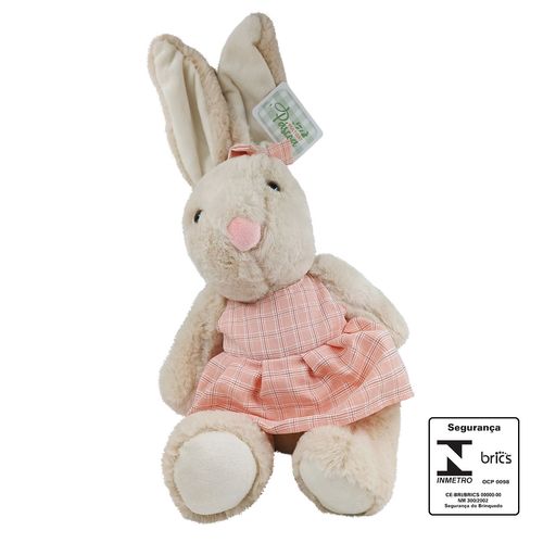 Coelhinho De Pelúcia com Roupa Xadrez 38cm  Poliéster Multiart