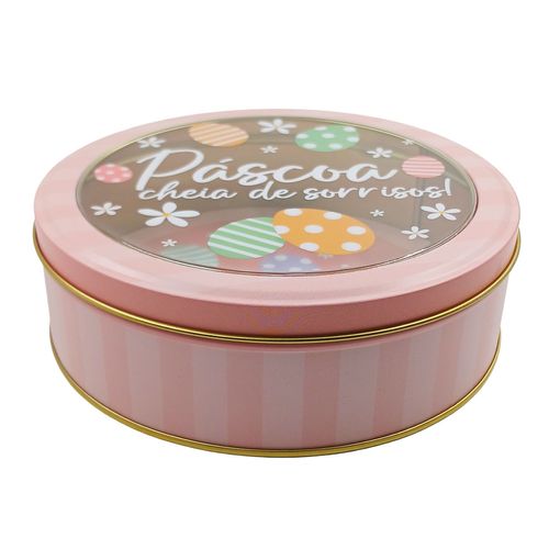 Lata Feliz Páscoa Decorativa 17x5cm em Metal Multiart
