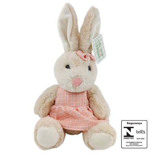 Coelhinho De Pelúcia Com Roupa Xadrez 31cm  Poliéster Multiart