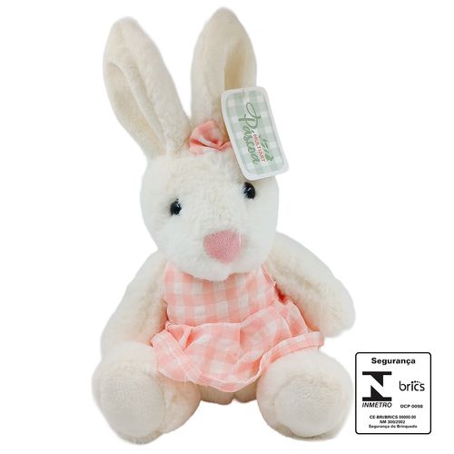 Coelho De Pelúcia com Roupa Xadrez 30cm  Poliéster Multiart