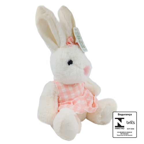 Coelho De Pelúcia com Roupa Xadrez 30cm  Poliéster Multiart