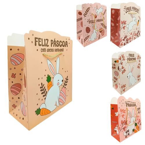 Sacola P/ Presente Feliz Páscoa 22x10cm em Papel Multiart