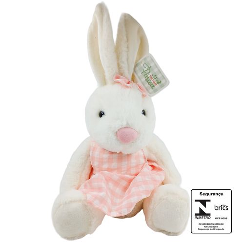 Coelho De Pelúcia com Roupa Xadrez 38cm  Poliéster Multiart