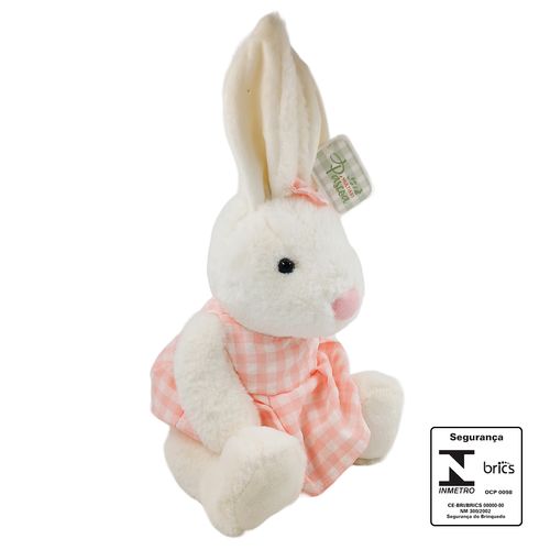 Coelho De Pelúcia com Roupa Xadrez 38cm  Poliéster Multiart