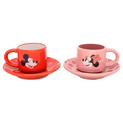Jogo de Caneca Mickey e Minnie 50ml 4 Peças em Cerâmica Zona Criativa