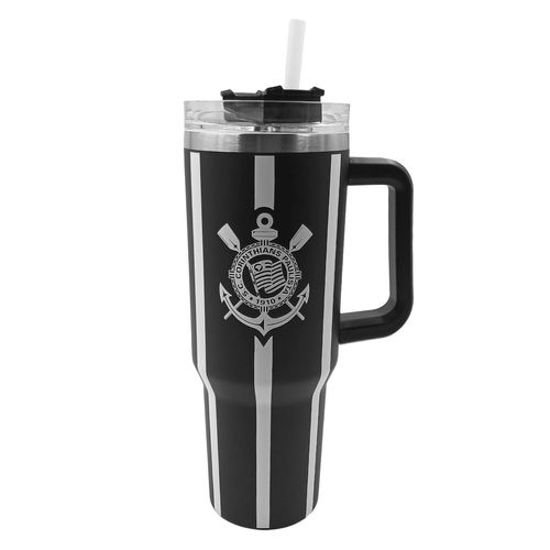 Copo Térmico C/ Tampa e Canudo Corinthians 1200ml em Aço Inox Allmix