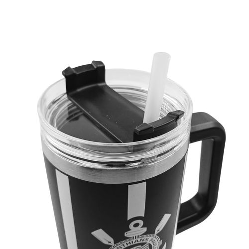 Copo Térmico C/ Tampa e Canudo Corinthians 1200ml em Aço Inox Allmix