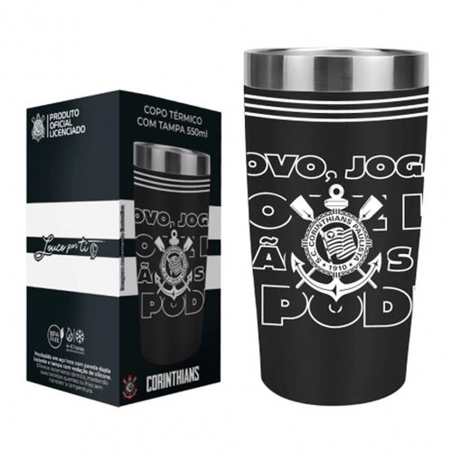 Copo Térmico C/ Tampa Corinthians 550ml em Aço Inox Allmix