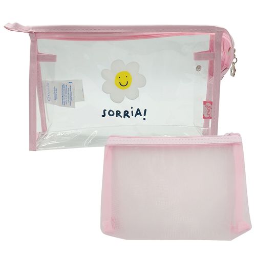 Kit Nécessaire Frases 2 Peças 26x17cm em Plastico Qualis