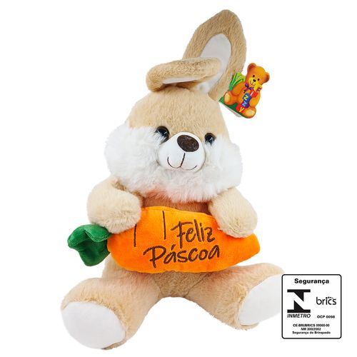 Coelho De Pelúcia Feliz Pascoa 28cm em Poliester Fizzy