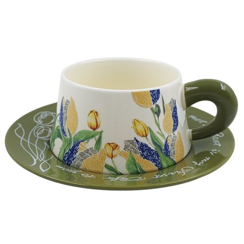 Xícara C/ Pires Flora 250ml em Cerâmica Lila Home