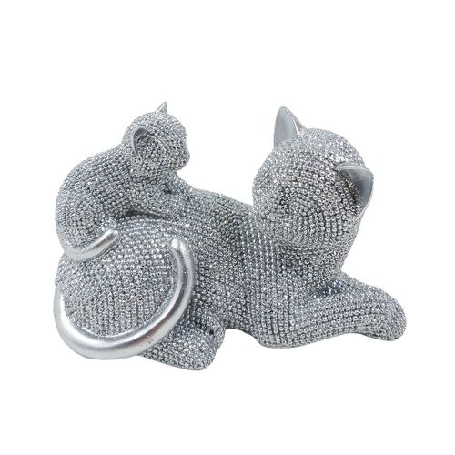 Gato C/ Filhote Decorativo 13cm em Resina Youbai