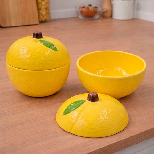 Bowl Limão C/ Tampa 10,5x10cm em Cerâmica Lila Home