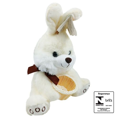 Coelho De Pelúcia C/ Cesta 35cm em Poliéster Fizzy