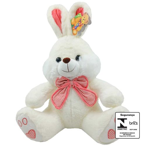 Coelho De Pelucia Laço Xadrez 30cm em Poliester Fizzy