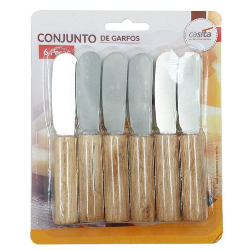 Kit Espátulas C/ Cabo Madeira 6 Peças em Aço Inox Imporiente