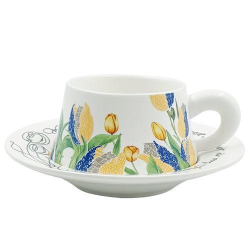 Xícara C/ Pires Flora 250ml em Cerâmica Lila Home