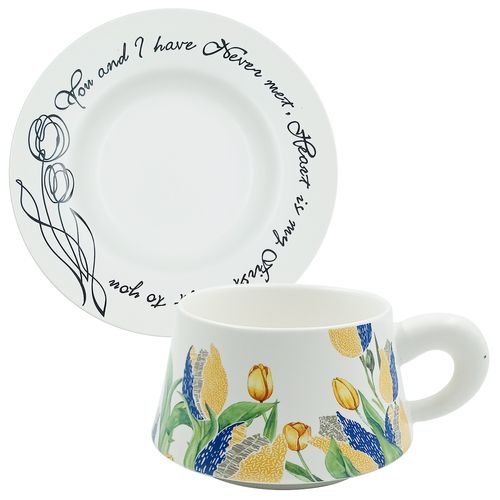 Xícara C/ Pires Flora 250ml em Cerâmica Lila Home