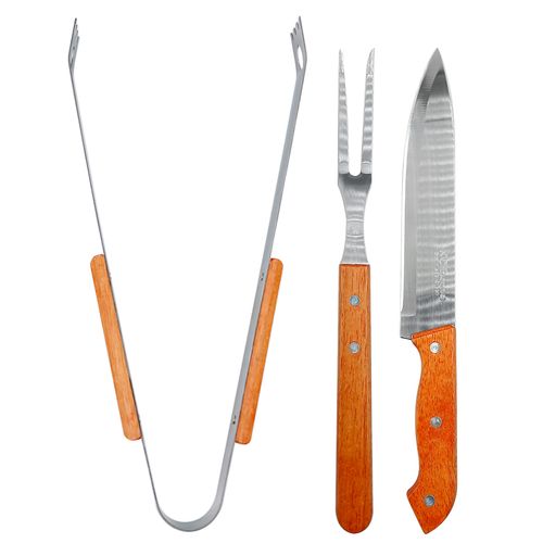 Kit Churrasco C/ Bolsa 3 Peças em Inox Kehome
