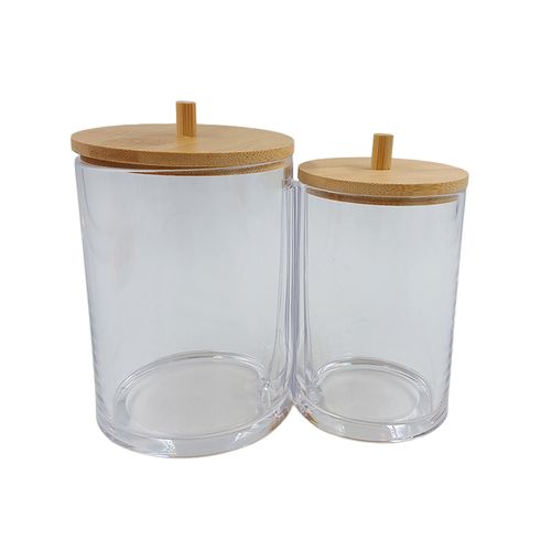 Organizador Duplo C/ Tampa Bambu 15x8,4x12,3cm em Plástico Jolitex