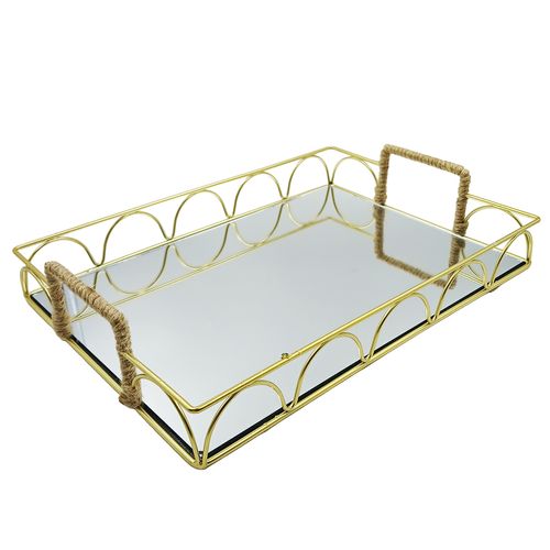 Bandeja Espelhada Decorativa 35x24cm em Ferro Dcarte