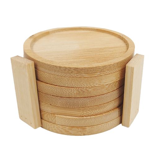 Kit 6 Porta Copos C/Suporte 10x10cm de Bambu Imporiente
