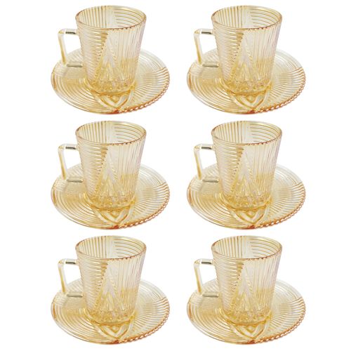 Jogo De Xícaras Imperial Âmbar 90ml 12 Peças em Vidro Amigold