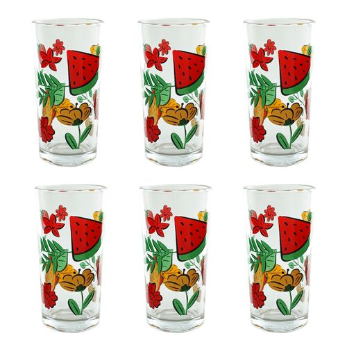 Jogo de Copos Frutas Long Drink 6 Peças 255ml em Vidro Ruvolo