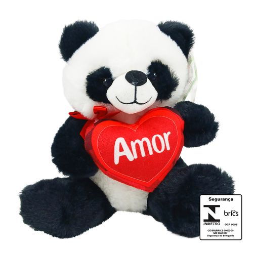 Panda de Pelúcia C/ Coração 20cm em Poliéster Fizzy