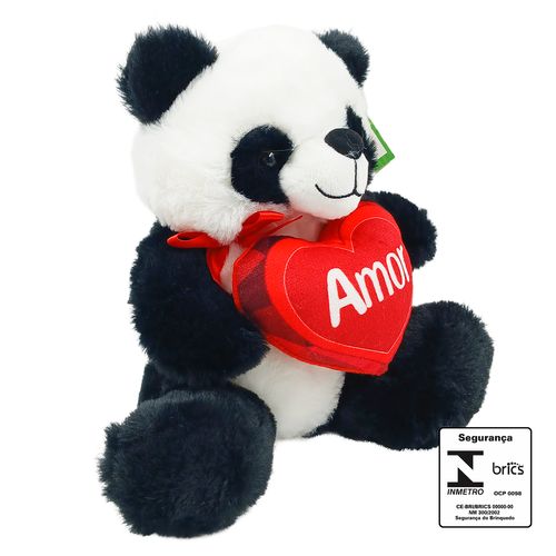 Panda de Pelúcia C/ Coração 20cm em Poliéster Fizzy