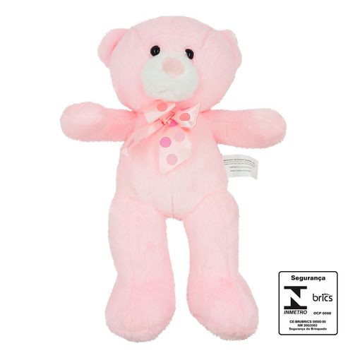 Urso De Pelúcia C/ Laço 25cm em Poliéster Fizzy