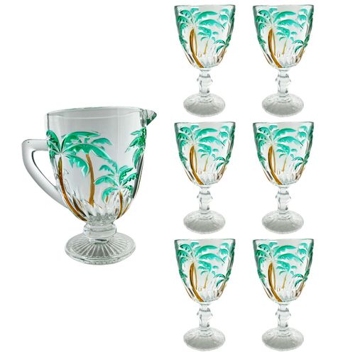 Jogo de Taças e Jarra Palm Tree 7 Peçasem Vidro Kehome