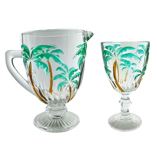 Jogo de Taças e Jarra Palm Tree 7 Peçasem Vidro Kehome