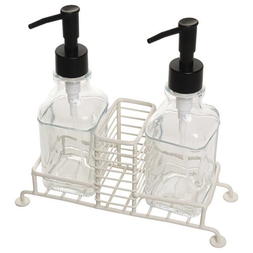 Porta Sabonete Liquido C/ Suporte Duplo 3 Peças em Vidro Lyor