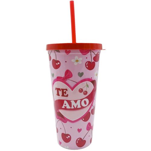Copo Te Amo C/Canudo 600ml em Plástico Interponte