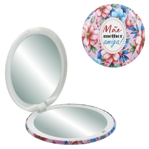 Espelho de Bolso Mãe Floral 7,3x1cm em Plástico Interponte