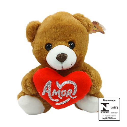 Urso de Pelúcia Coração Amor 18cm em Poliéster Fizzy