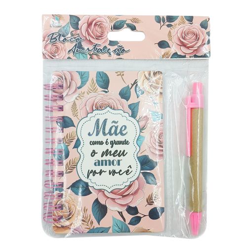 Bloco de Anotação Mãe Flores C/ Caneta 12,4x8,4cm em Papel Interponte