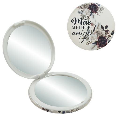 Espelho de Bolso Mãe Floral 6,5x6,5cm em Plástico Interponte