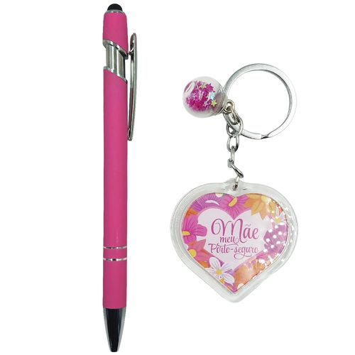 Kit Chaveiro + Caneta Mãe 2 Peças em Metal Dcarte