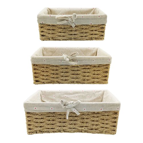 Jogo de Cestos 3 Peças 30x10,5cm em Algodão e Papel Kehome