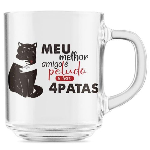 Caneca Eu Amo Gato 320ml em Vidro Hauskraft
